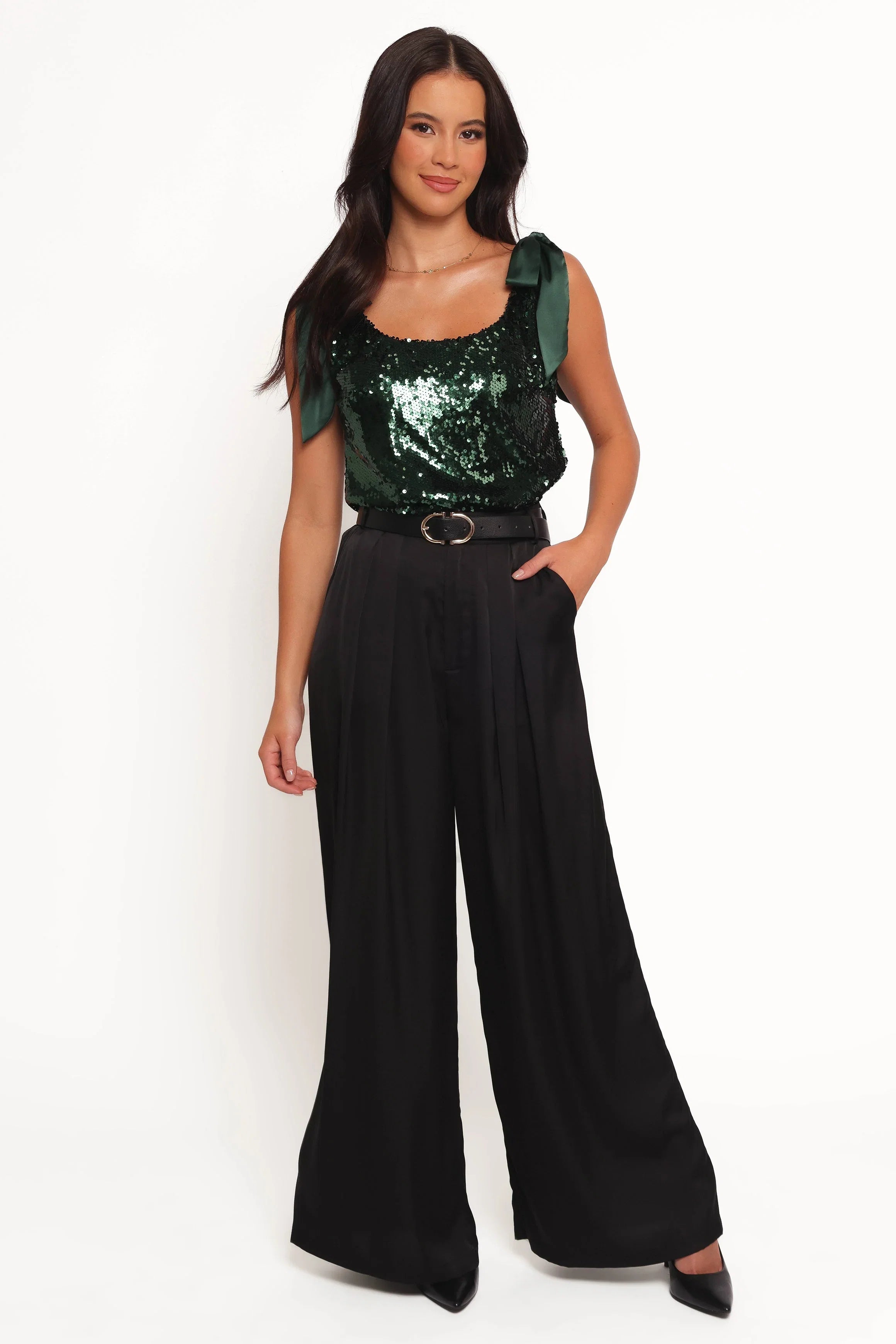 Miah Sequin Top Emerald