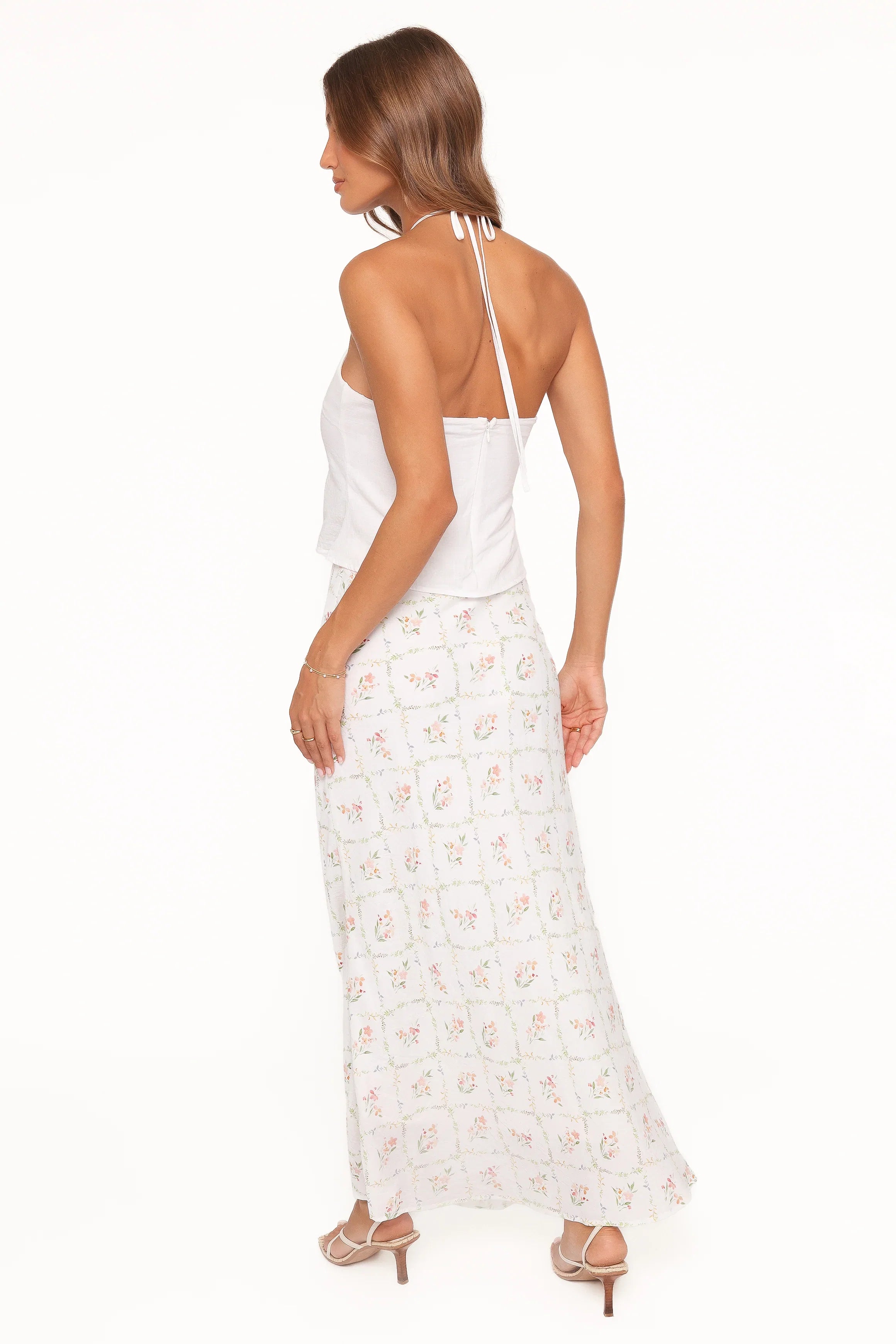 Steele Bias Maxi Skirt White Vintage Floral