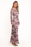 Pandora Long Sleeve Maxi Dress Pink Brown Print