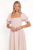 Siun Short Sleeve Midi Dress Brown Gingham