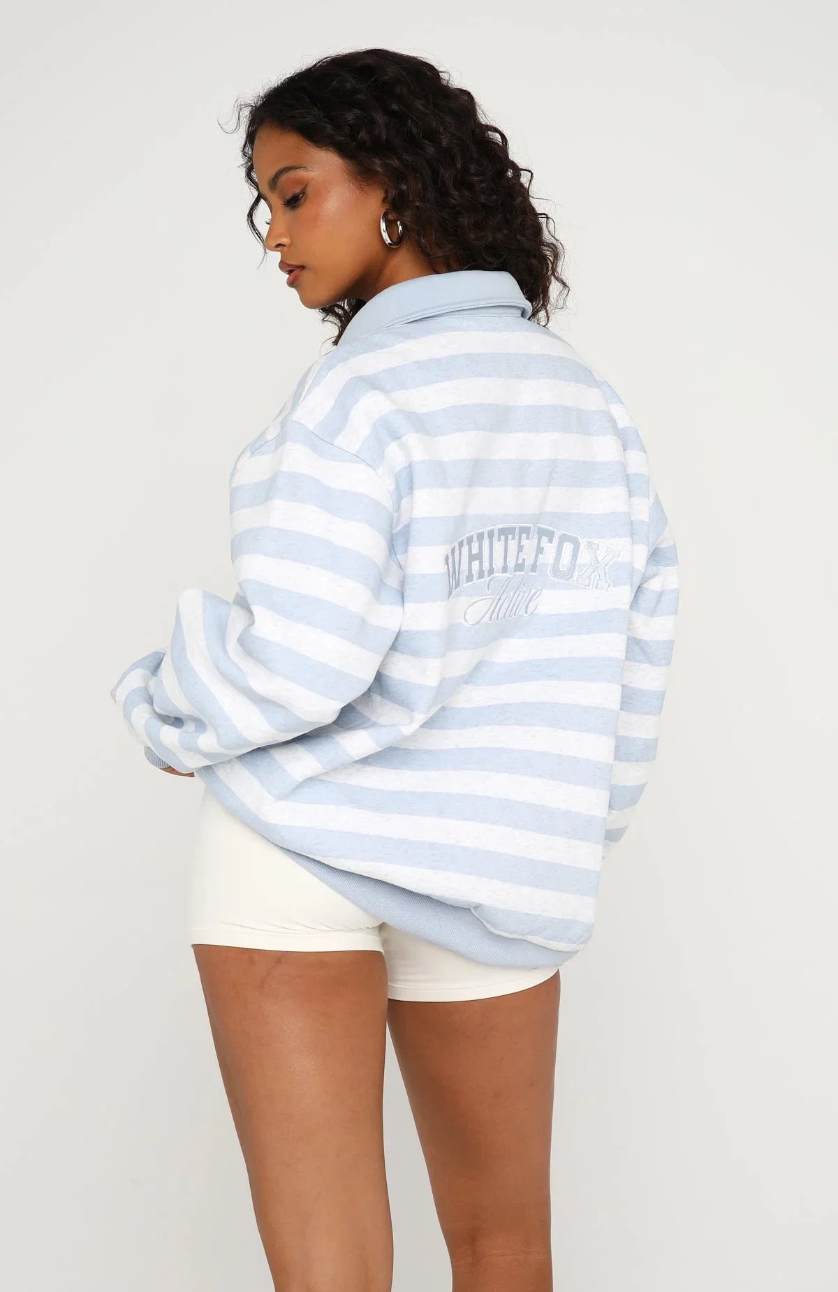 Best Influence Oversized Henley Sweater Grey Marle Blue Stripe