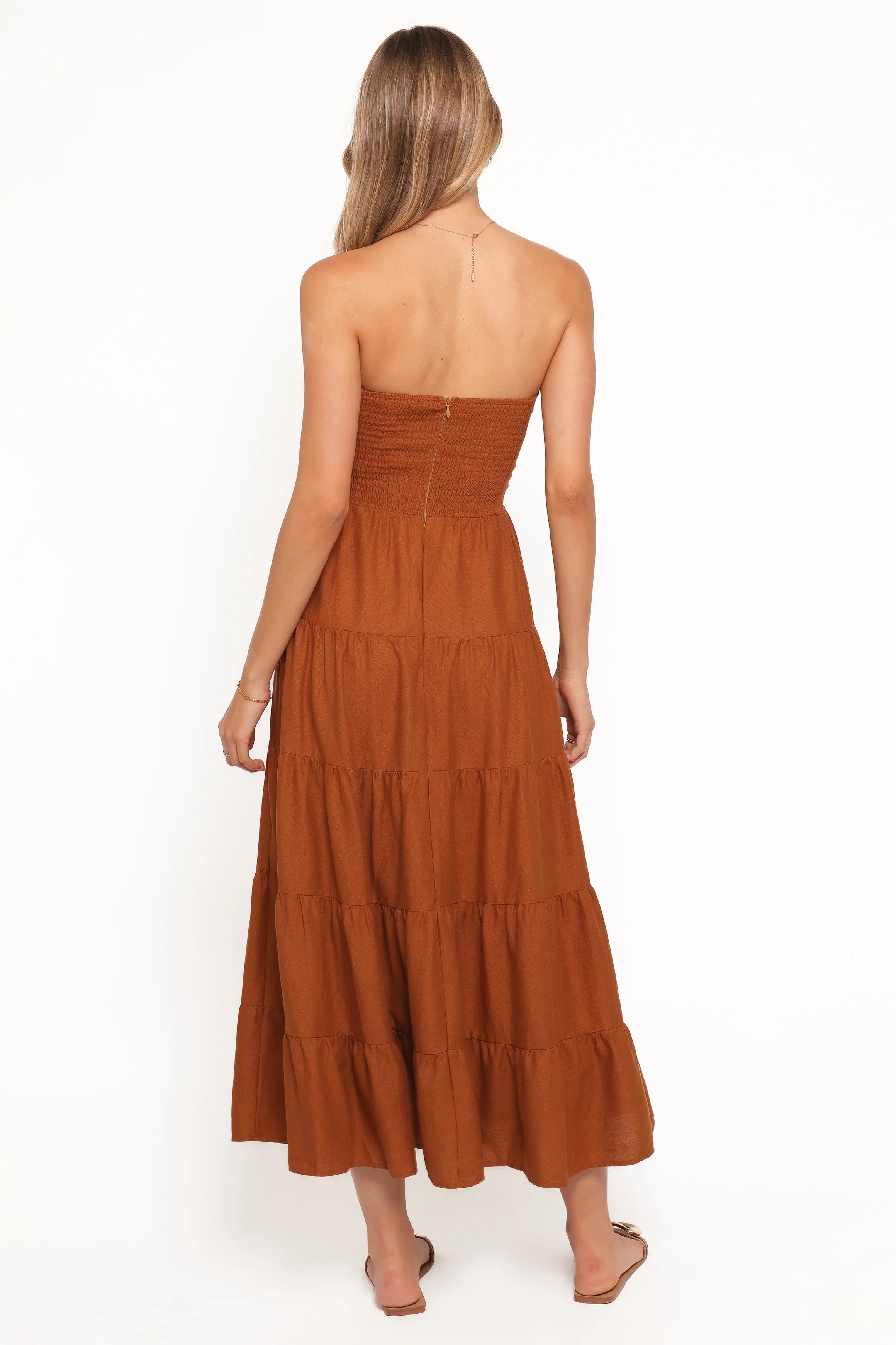 Sitara Strapless Midi Dress Brown