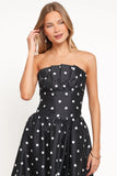 Kimbra Strapless Midi Dress Black Polka Dot