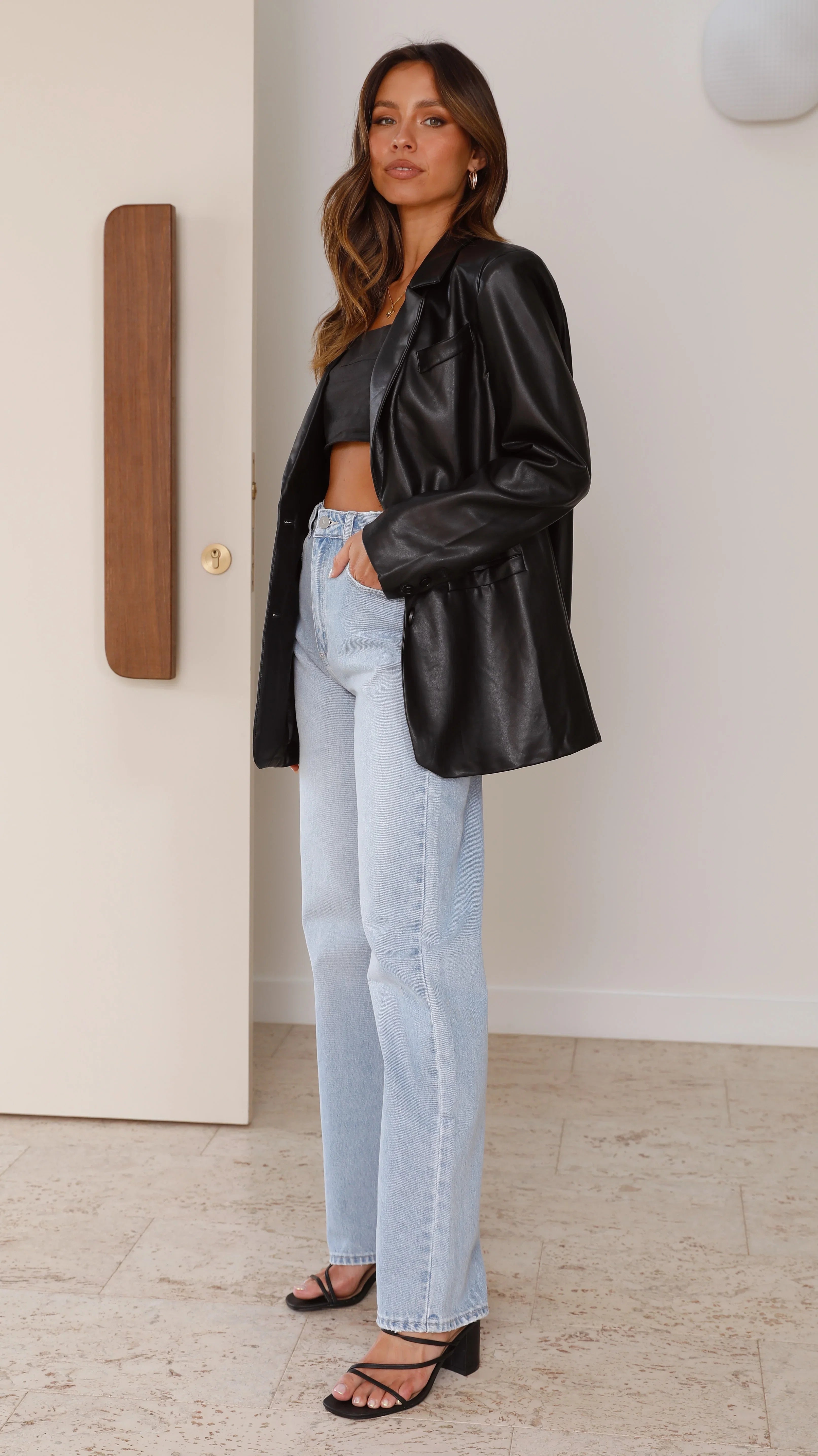 Belinda Leather Blazer Black