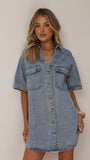 Maliha Button Up Mini Dress Light Denim