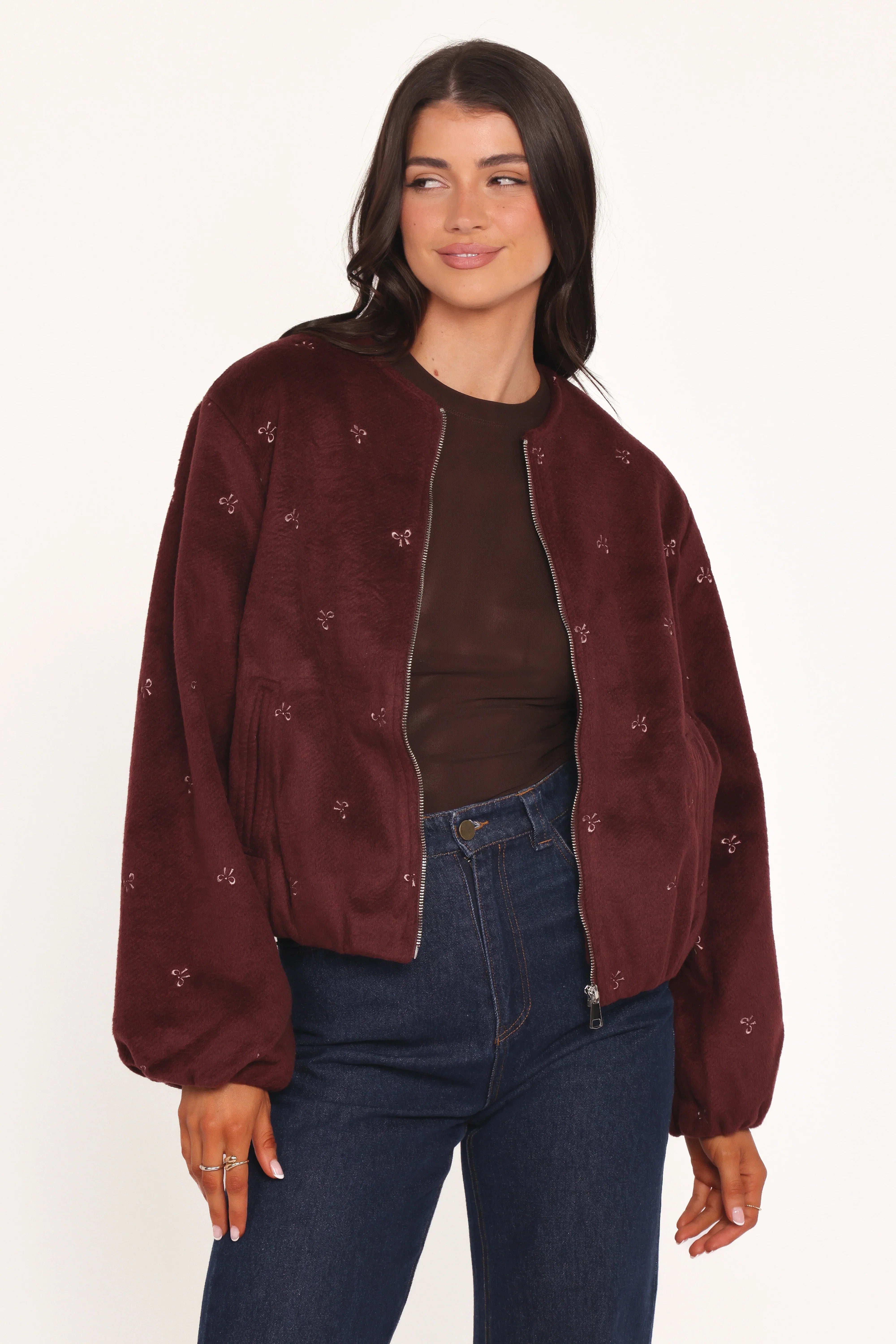 Marla Cropped Bomber Cherry