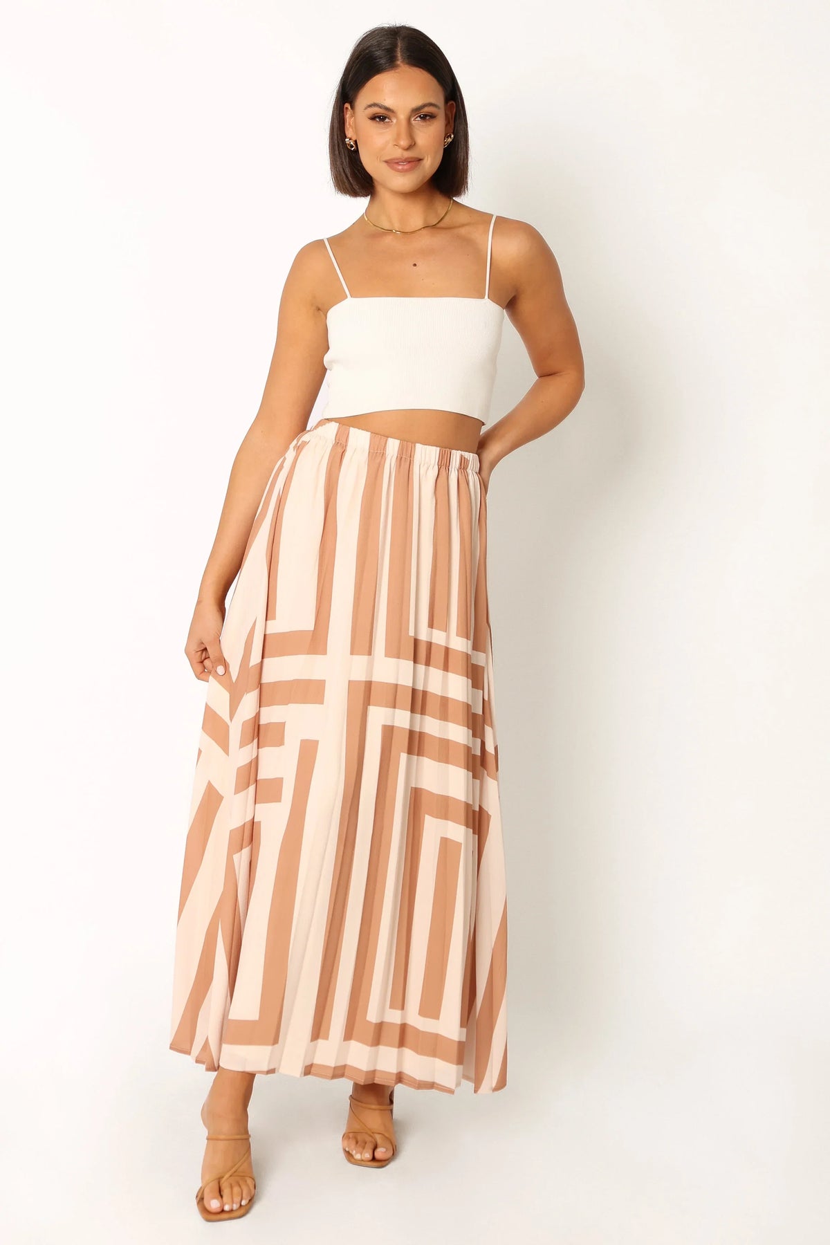 Elke Pleat Midi Skirt Tan