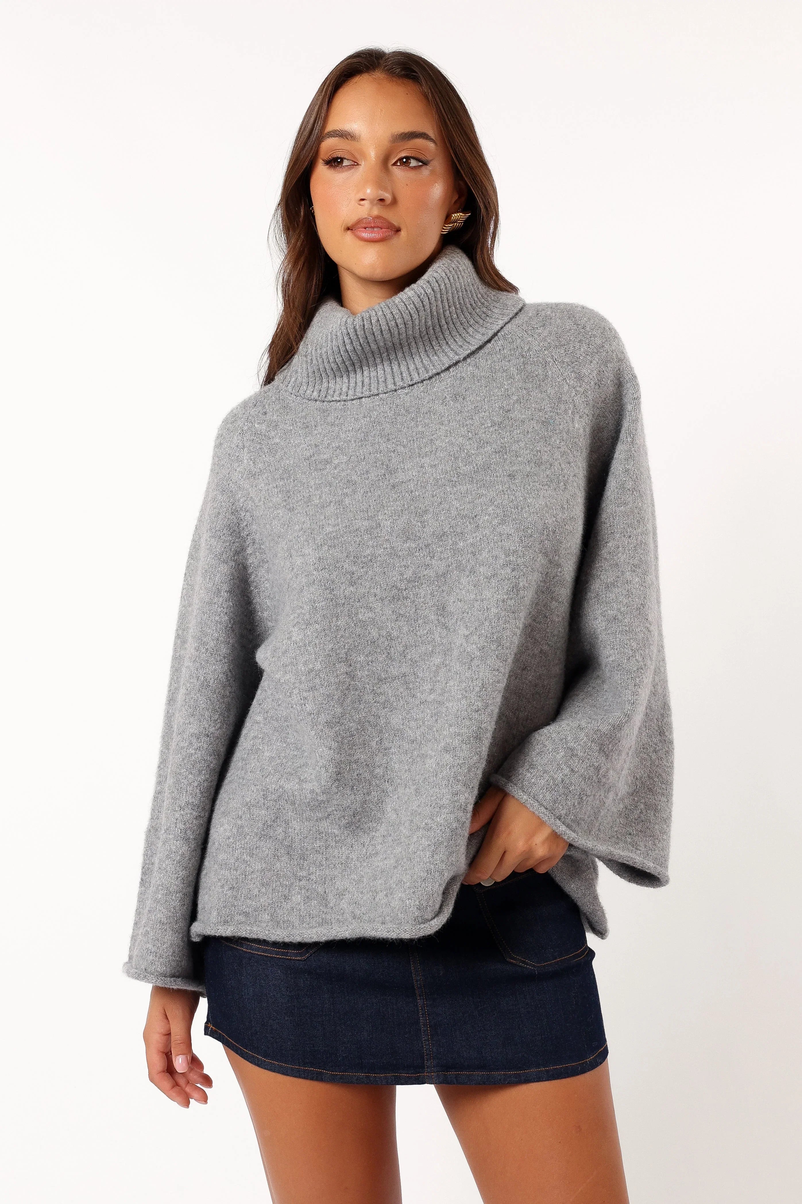 Bindy Cowlneck Knit Sweater Grey Marle