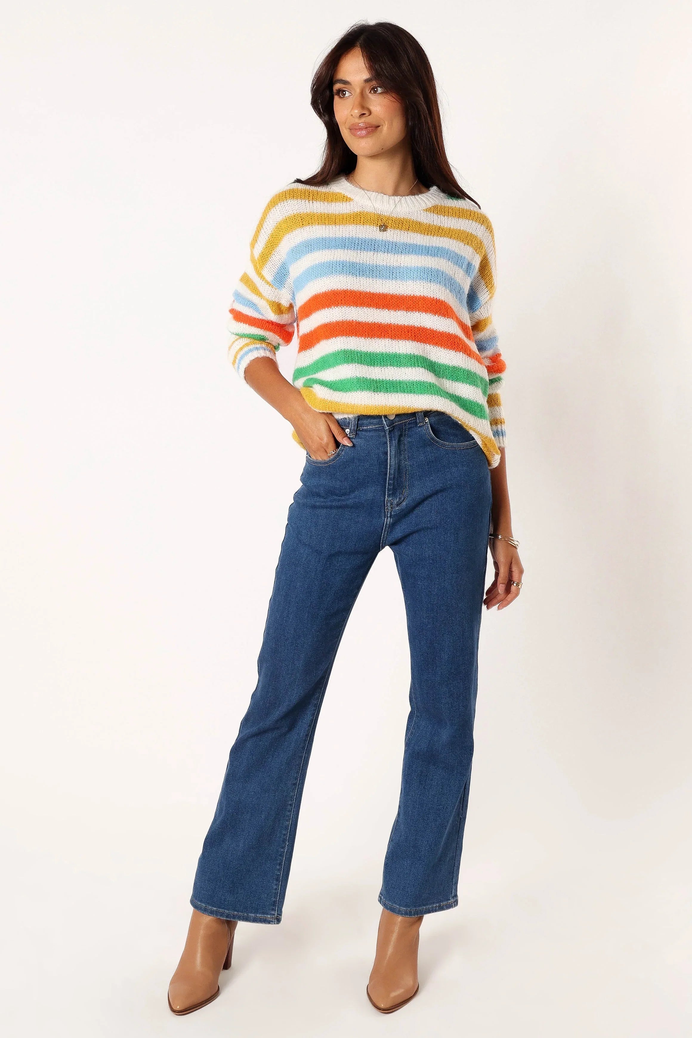 Sasha Multi Stripe Crewneck Knit Sweater Multi