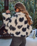 Roxanah Heart Print Faux Fur Jacket