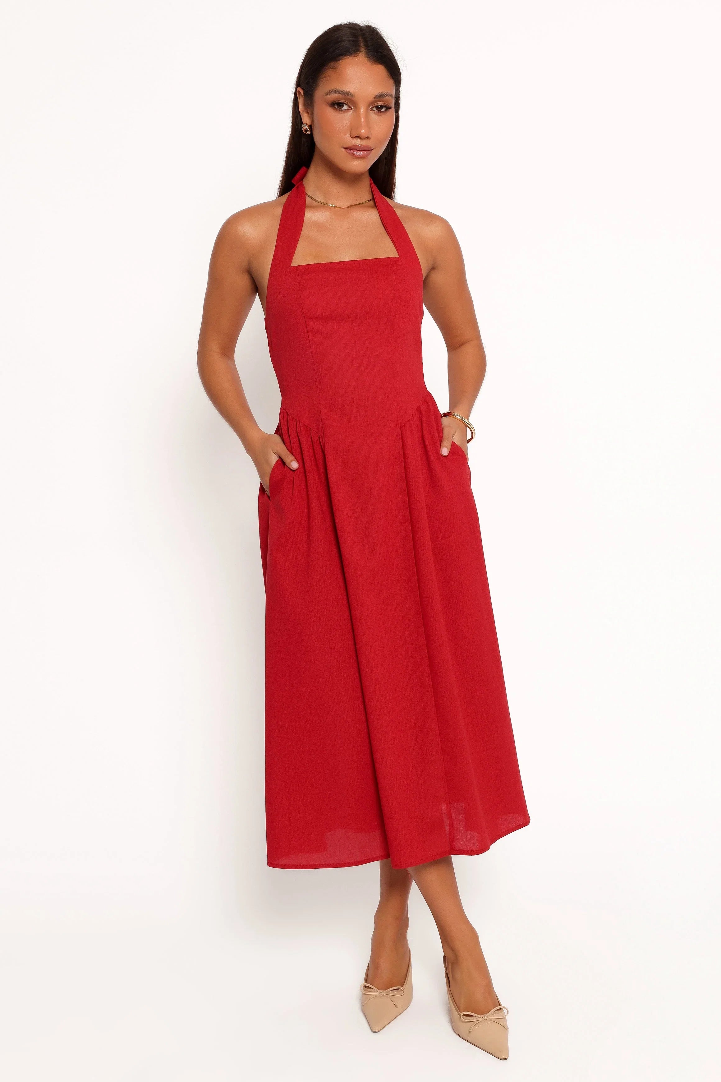 Ramona Halterneck Midi Dress Red