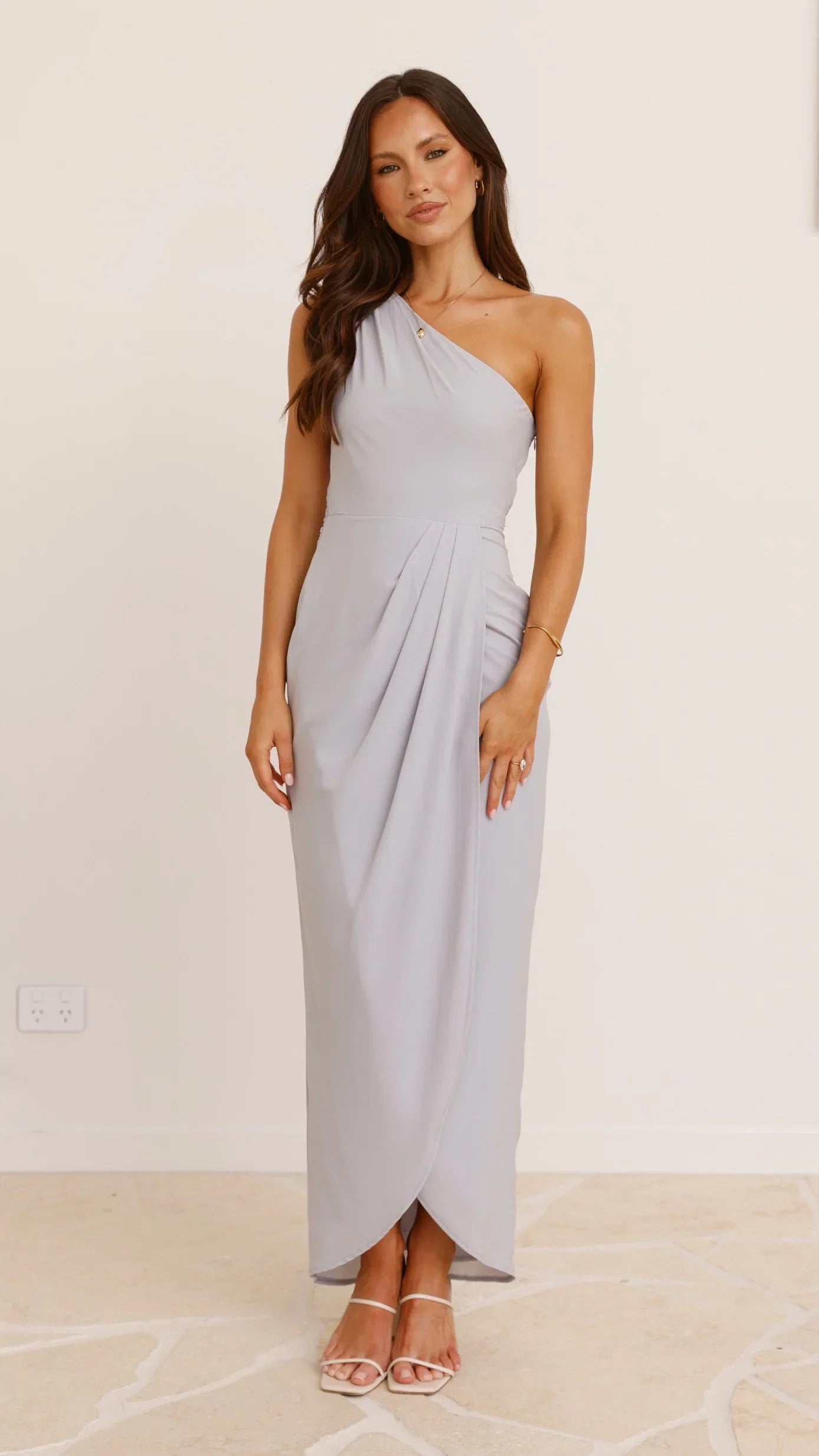 Clara One Shoulder Maxi Dress Silver
