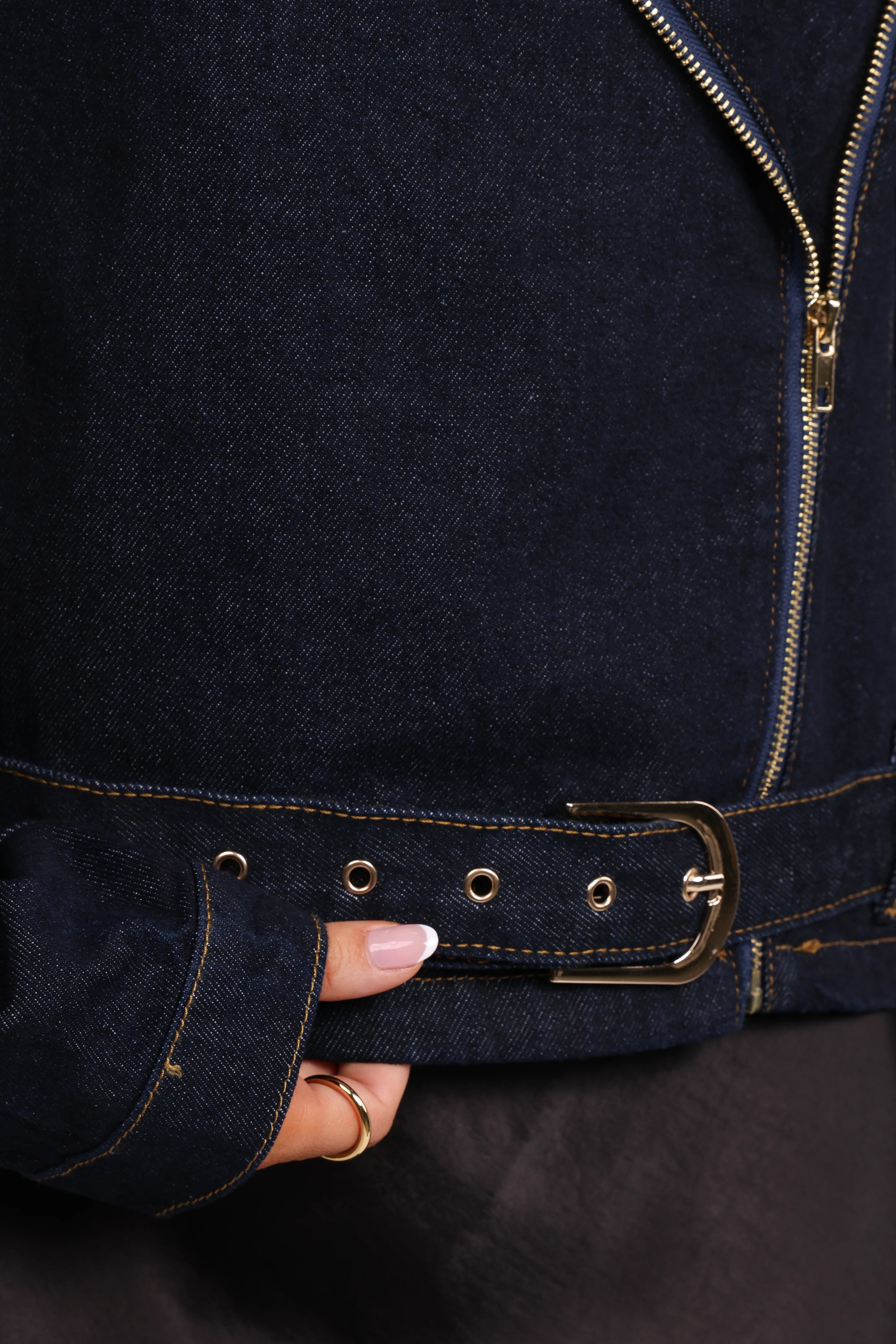 Mira Denim Moto Jacket Dark Indigo