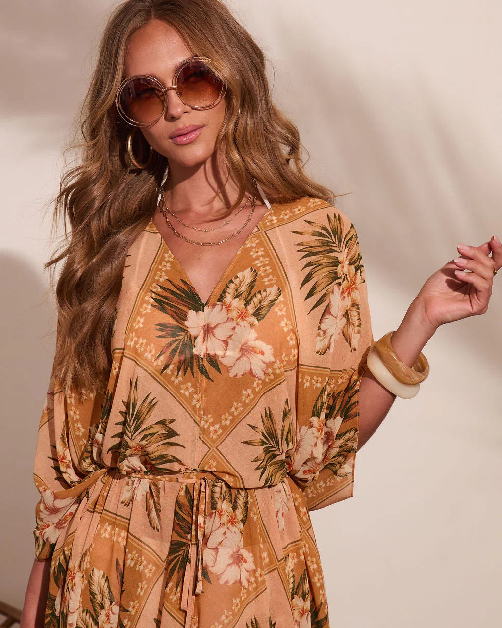 Shoreline Haze Printed Kaftan Cover Up Maxi Dress