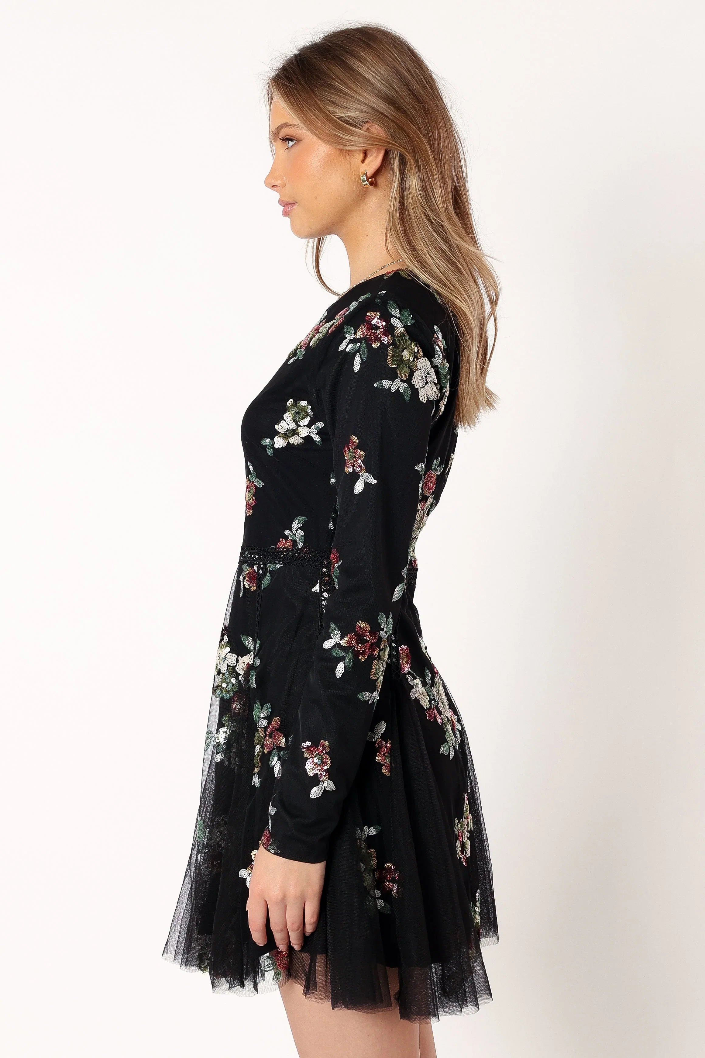 Woodsen Long Sleeve Mini Dress Black Floral