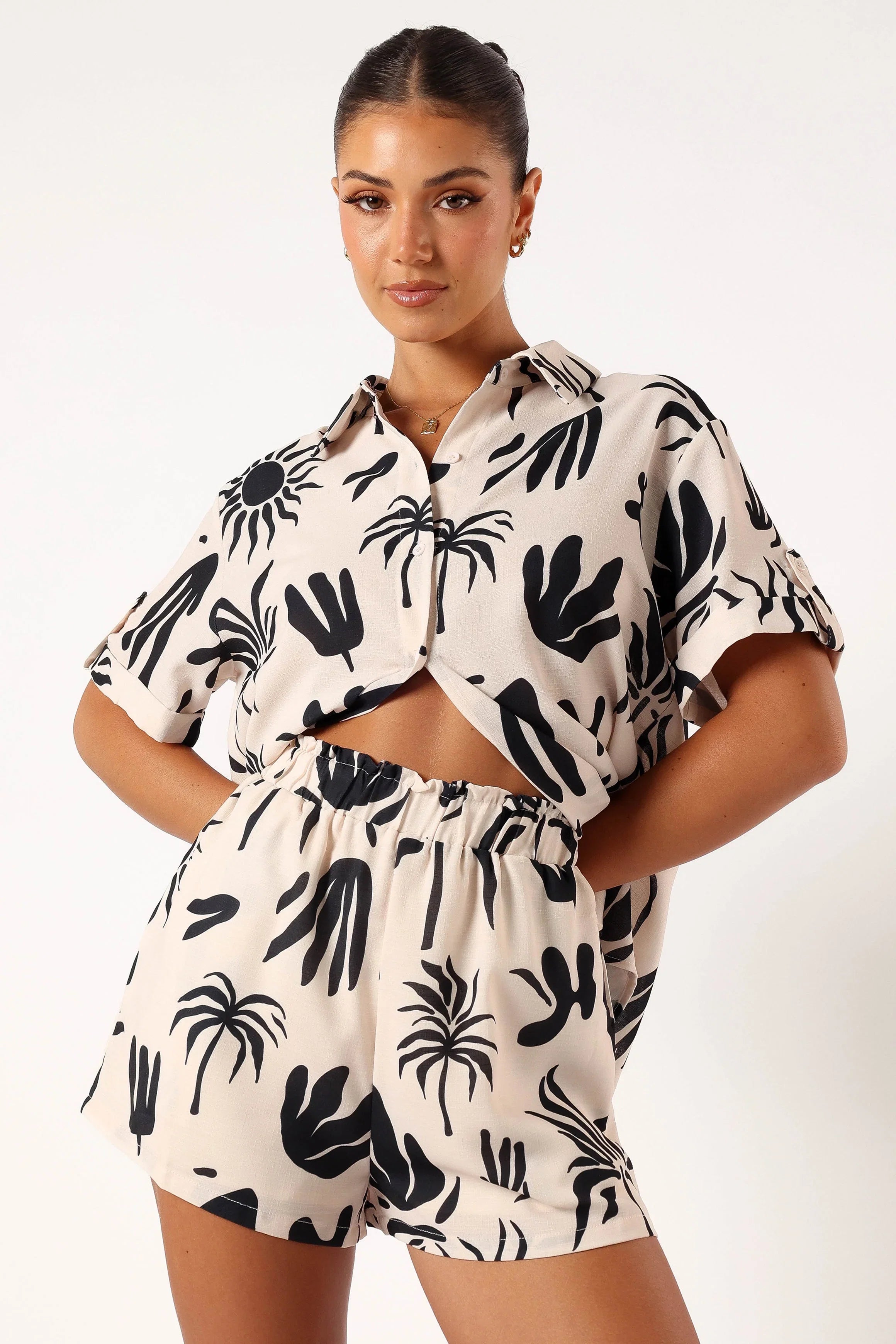 Sawyer Short Sleeve Shirt Beige Black