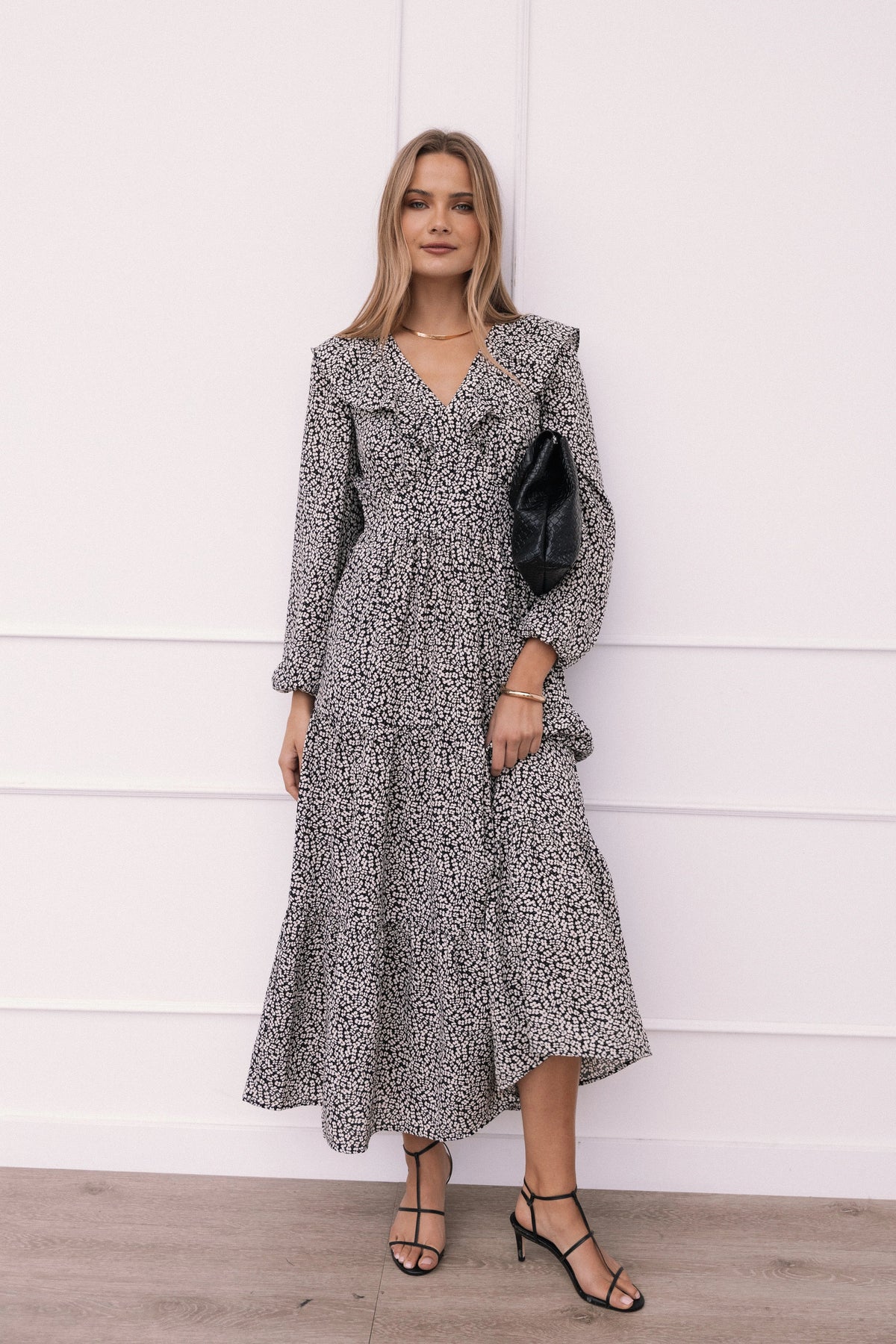 Sophie Long Sleeve Maxi Dress Black Ivory