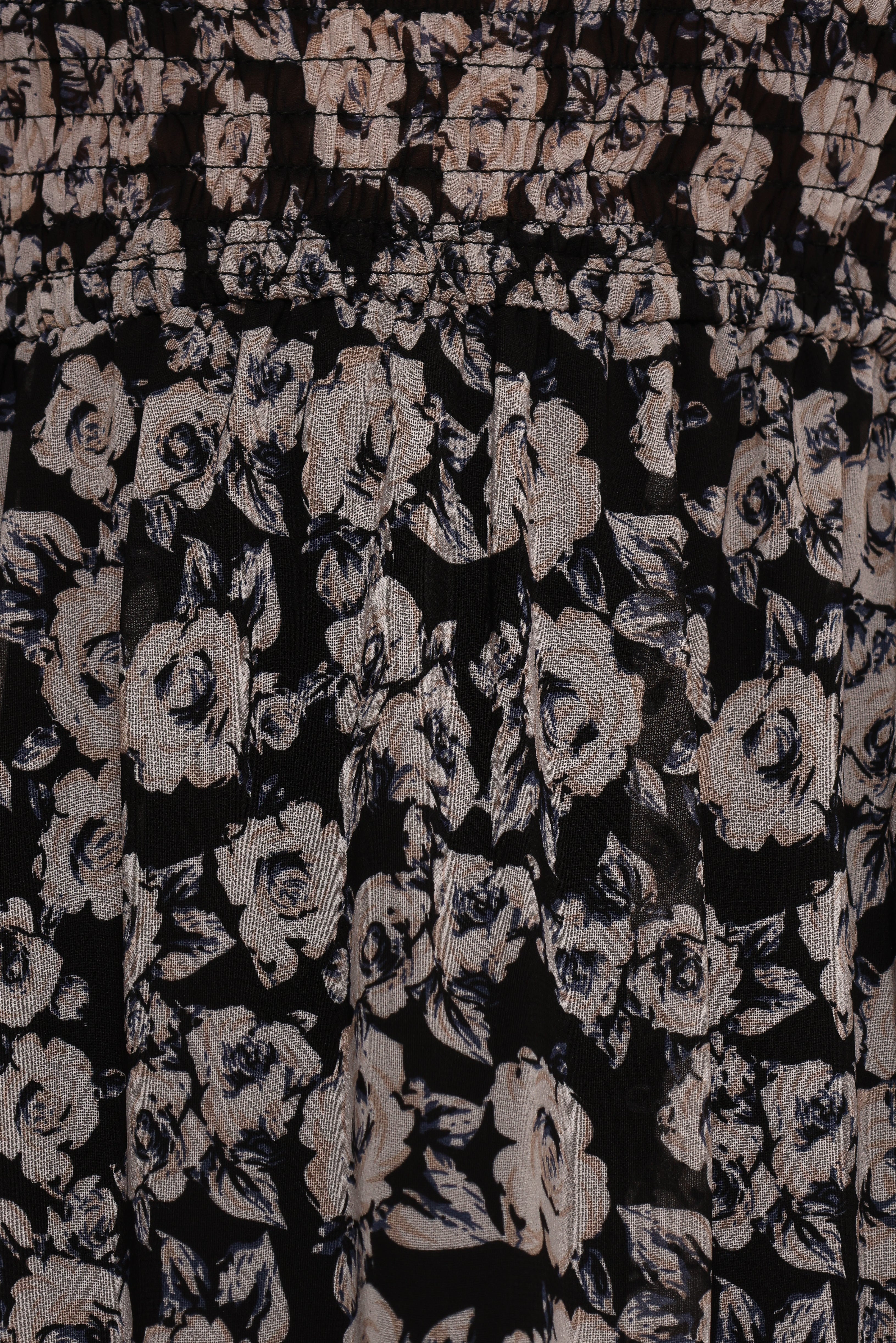 Edwina Shirred Frill Long Sleeve Midi Dress Black Floral