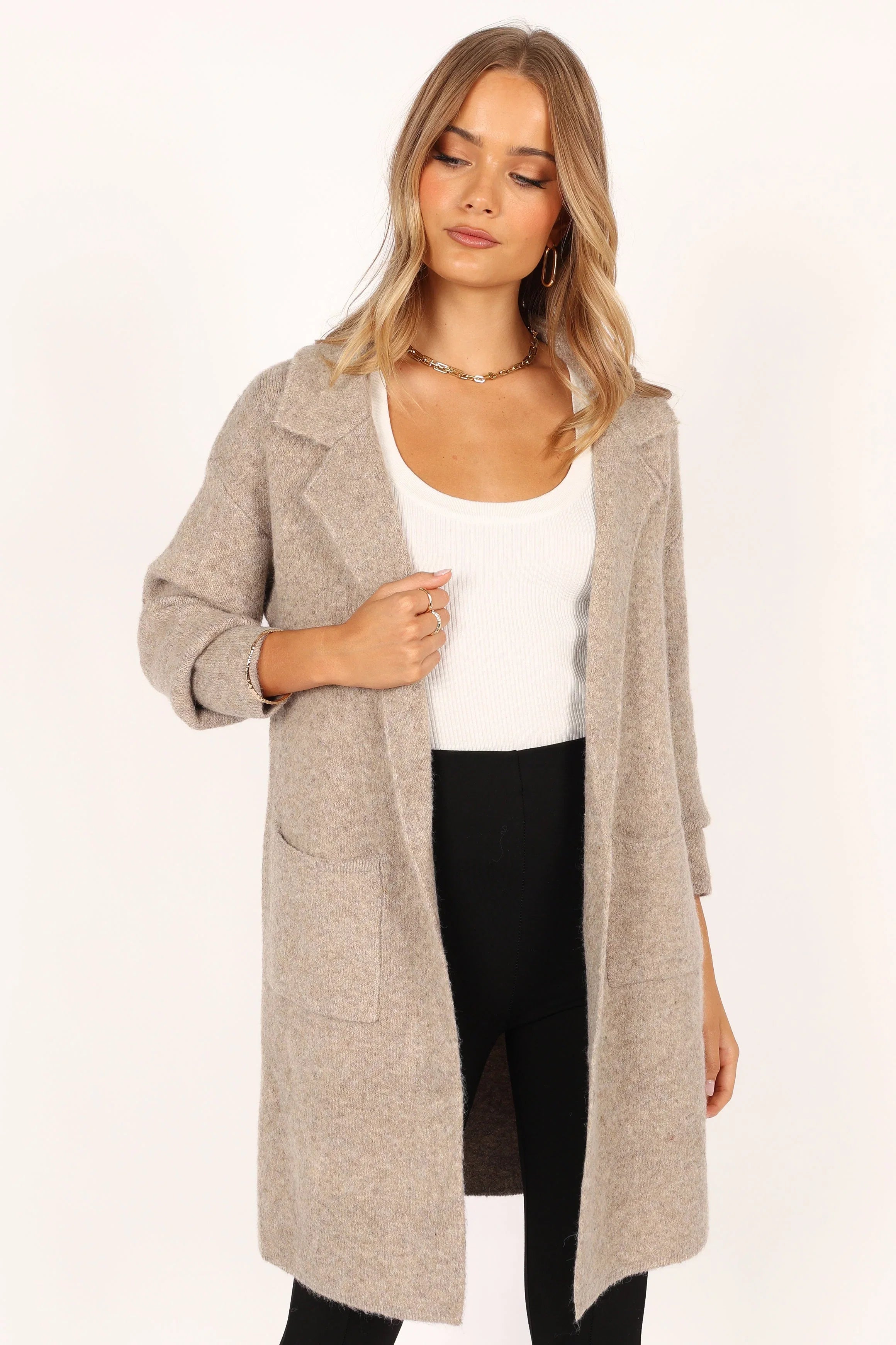 Skylar Open Front Coatigan Taupe
