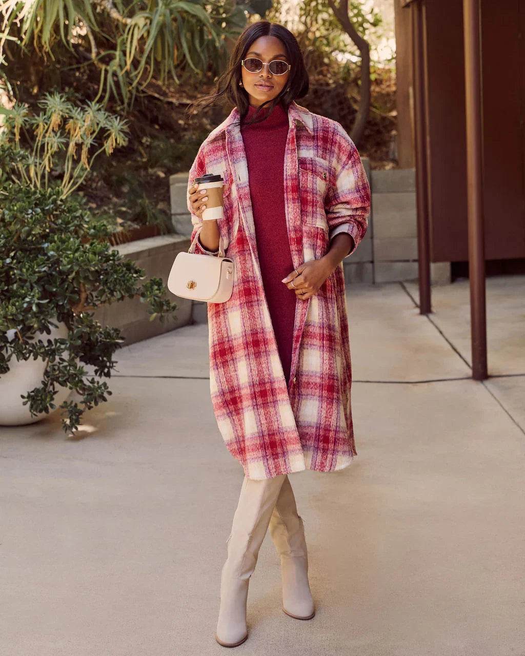That September Feeling Plaid Pocketed Button Down Coat
