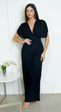 Selene V Neck Pleated Jumpsuit Black