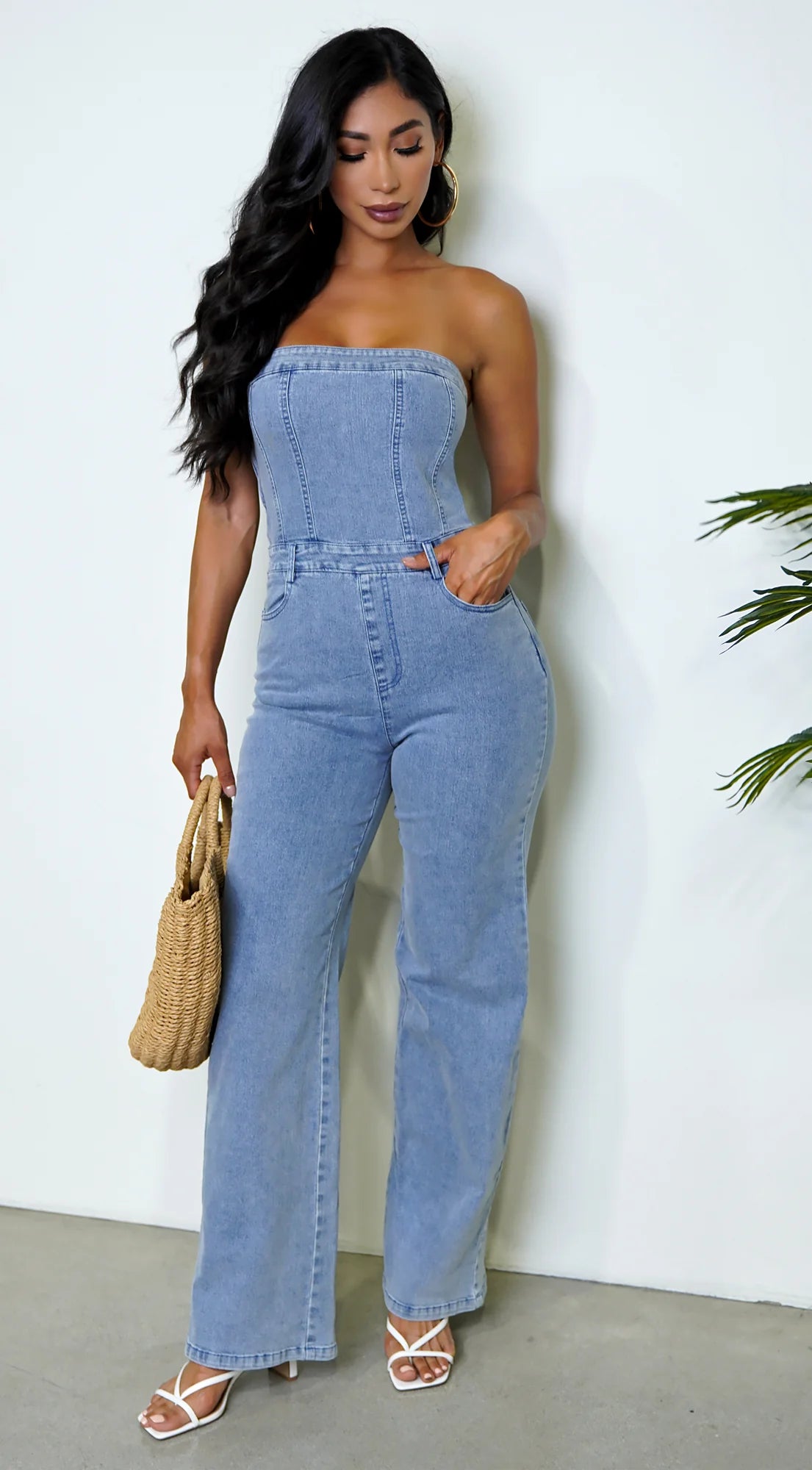 Dara Denim Tube Jumpsuit Blue
