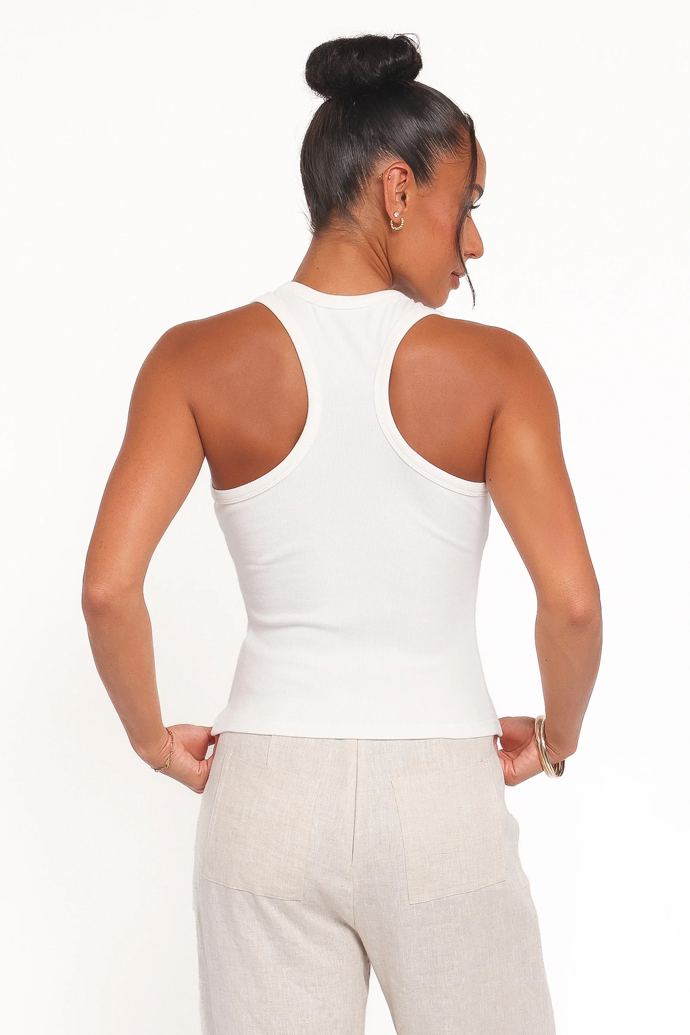 Miles Racerback Rib Knit Tank Top White