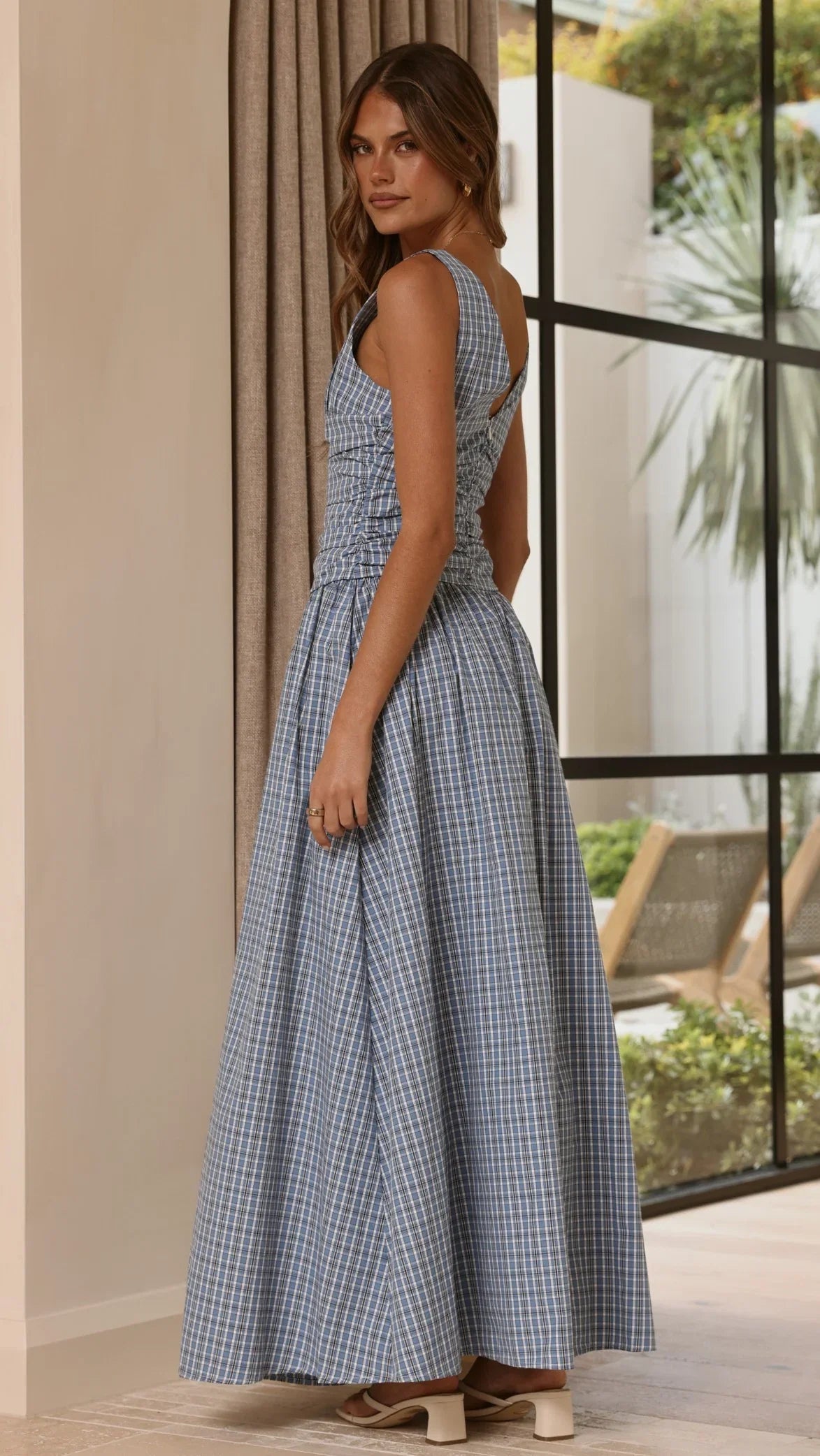 Sanya Maxi Dress Blue Check
