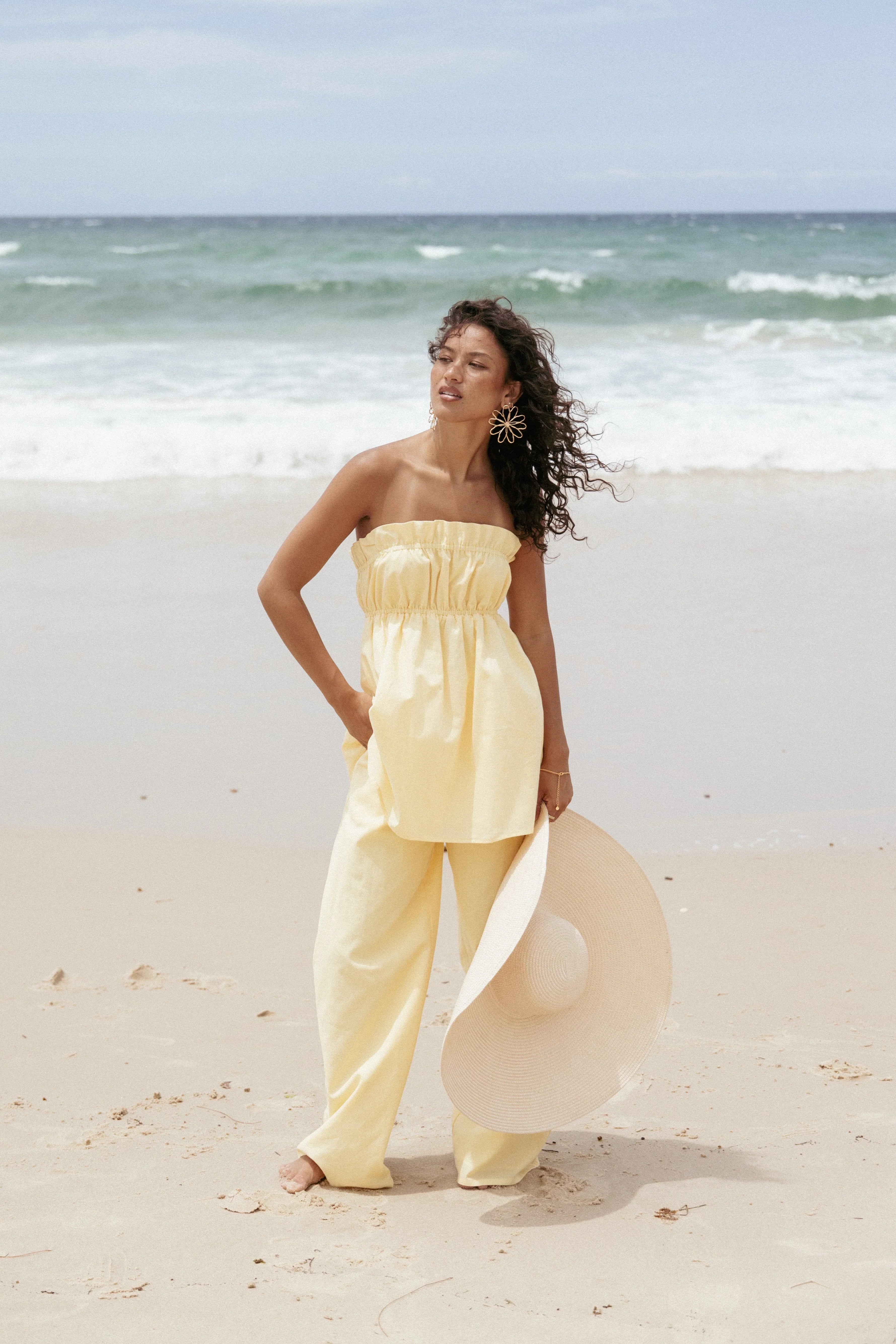 Ember Strapless Tunic Top Butter Yellow