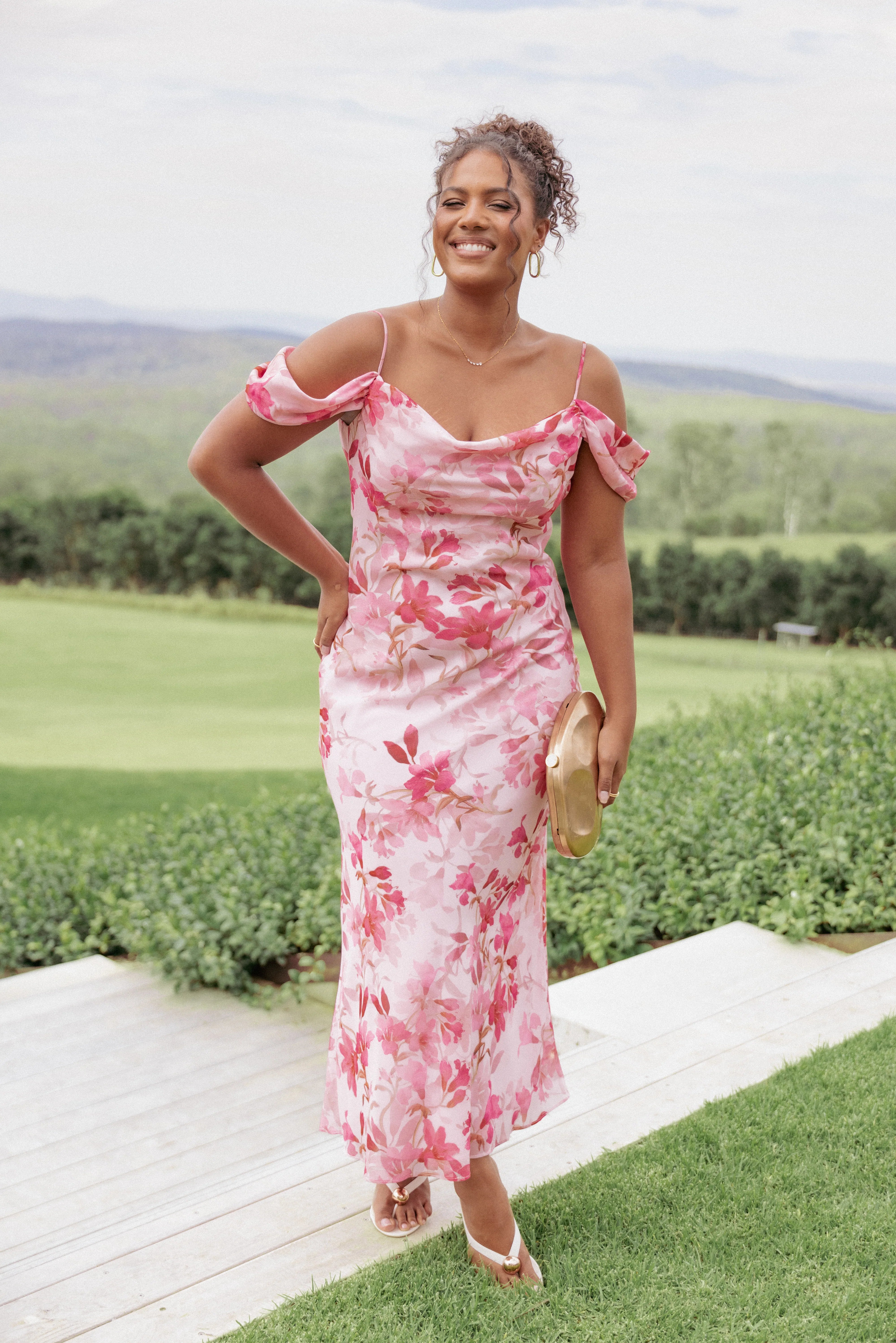 Esther Midi Dress Pink Floral
