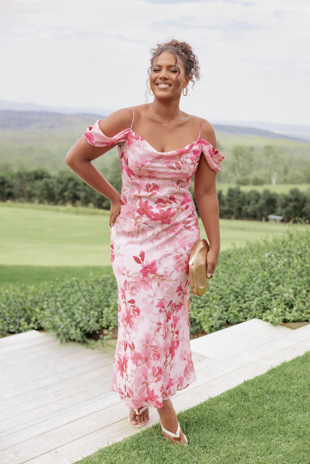 Esther Midi Dress Pink Floral