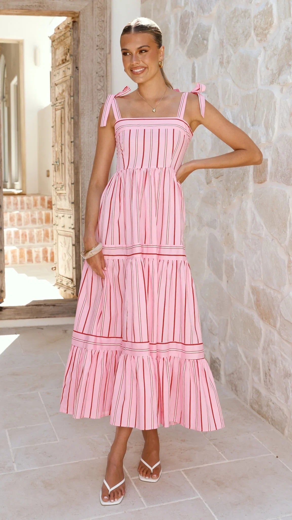 Caju Maxi Dress Pink Stripe