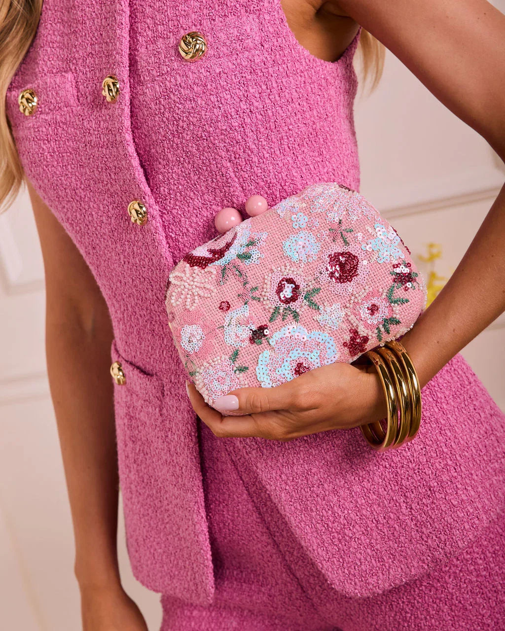 Dewy Garden Floral Sequin Clutch