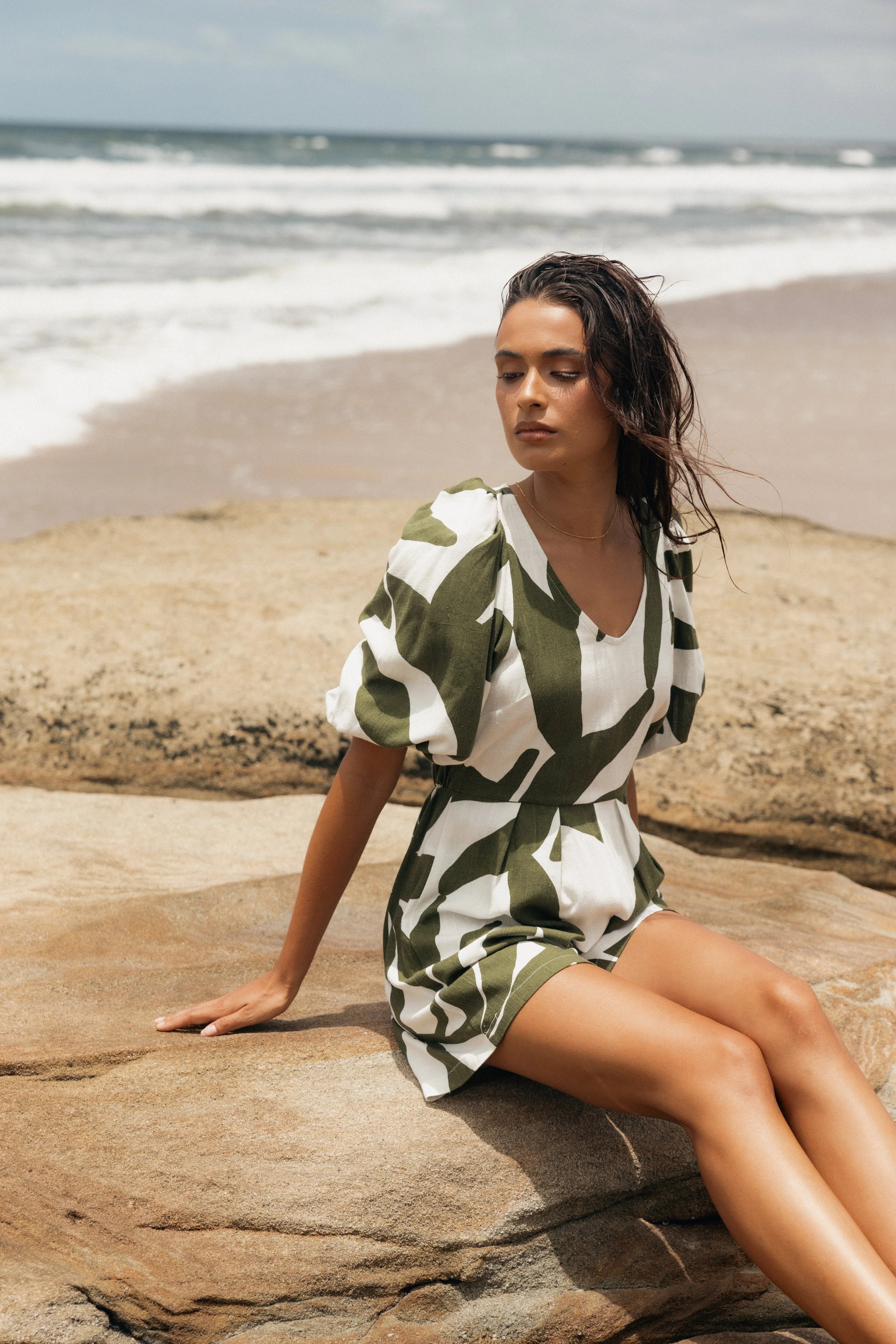 Matilda Romper Olive Palm