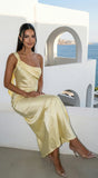 Valencia One Shoulder Satin Maxi Dress Butter Yellow