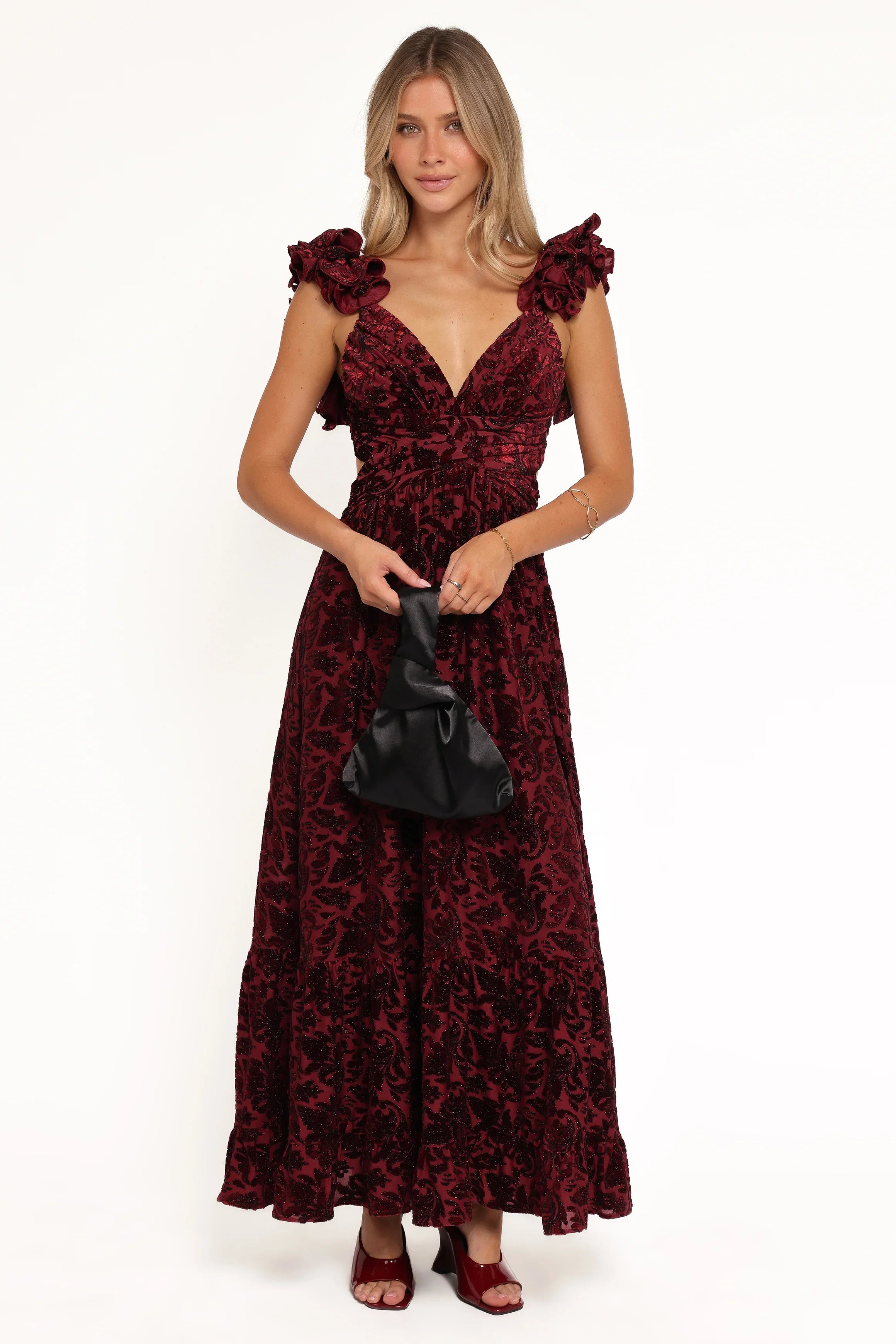 Harmony Maxi Dress Burgundy Metallic Floral
