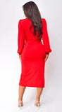 Natasa Long Sleeve Wrap Midi Dress Red
