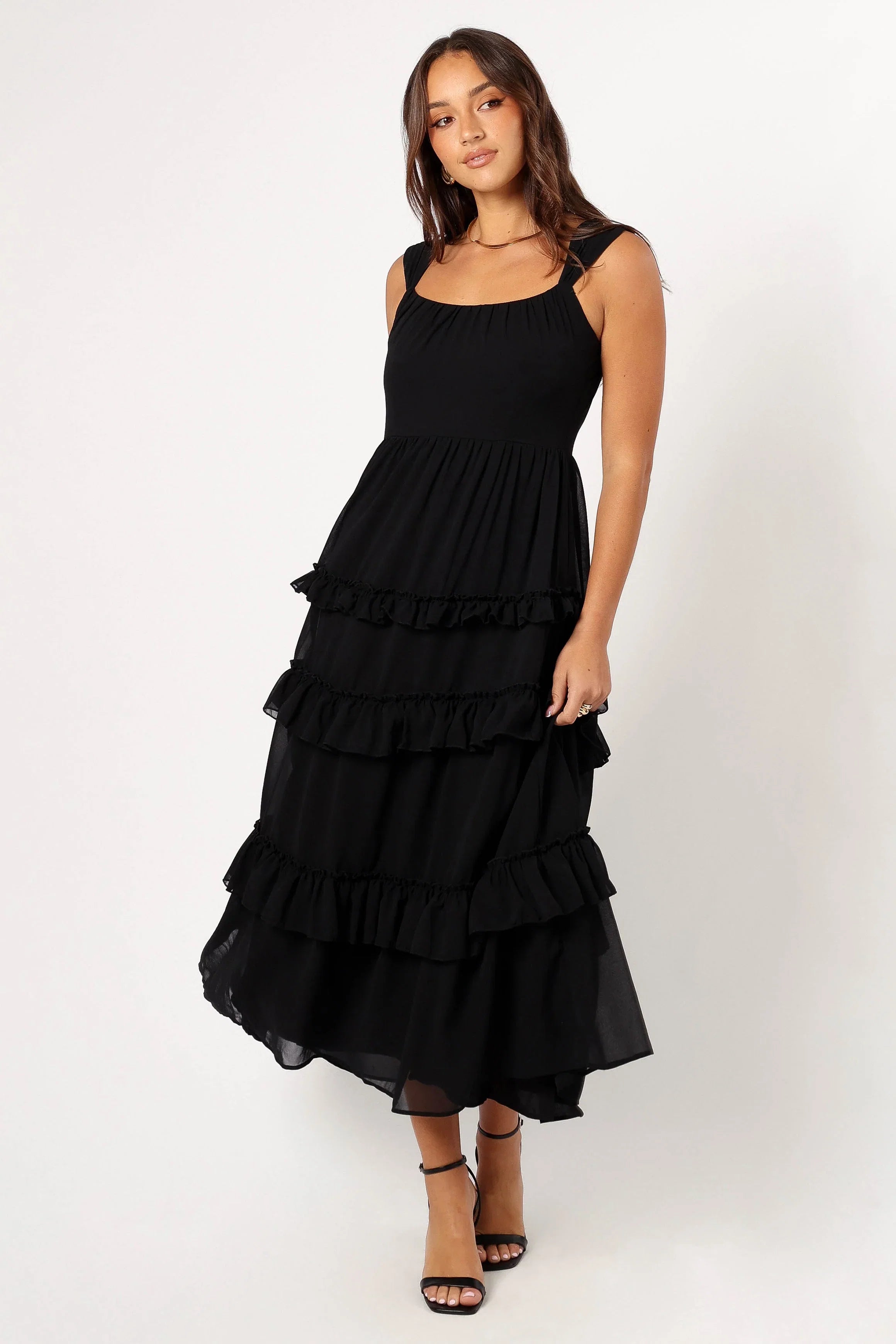 Marli Ruffle Midi Dress Black