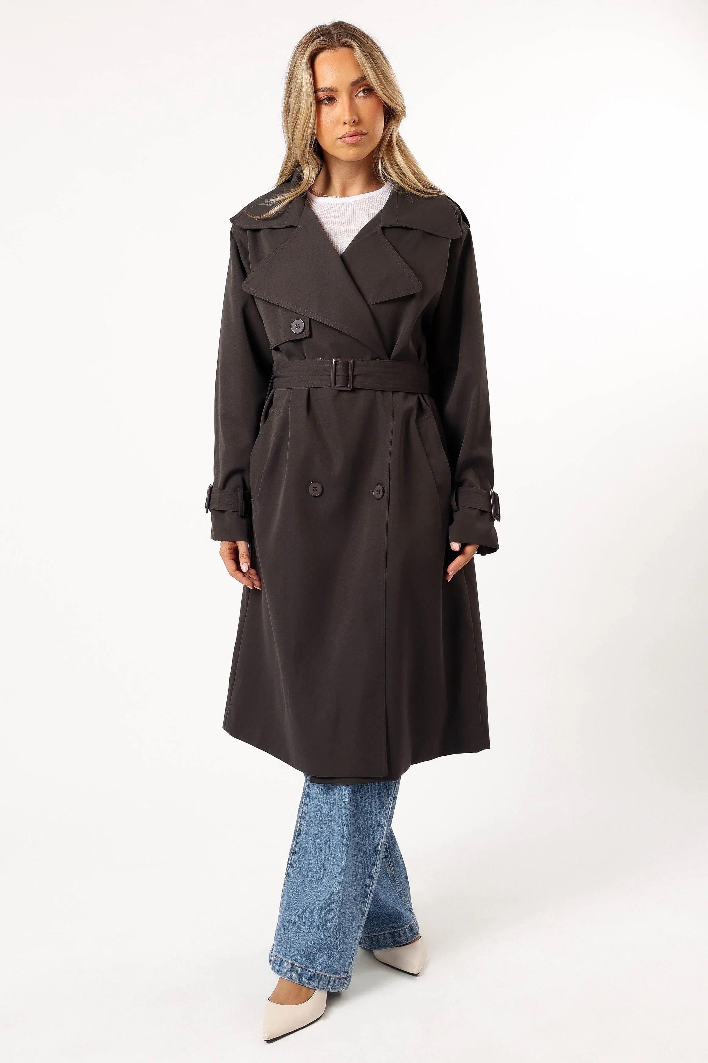 Billy Button Front Trench Coat Charcoal
