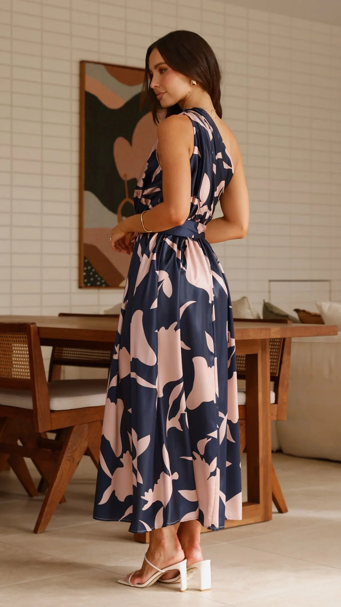 Hadas Maxi Dress Navy Pink Print