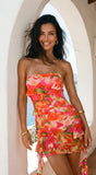Vermellia Floral Ruffle Strapless Mini Dress Pink
