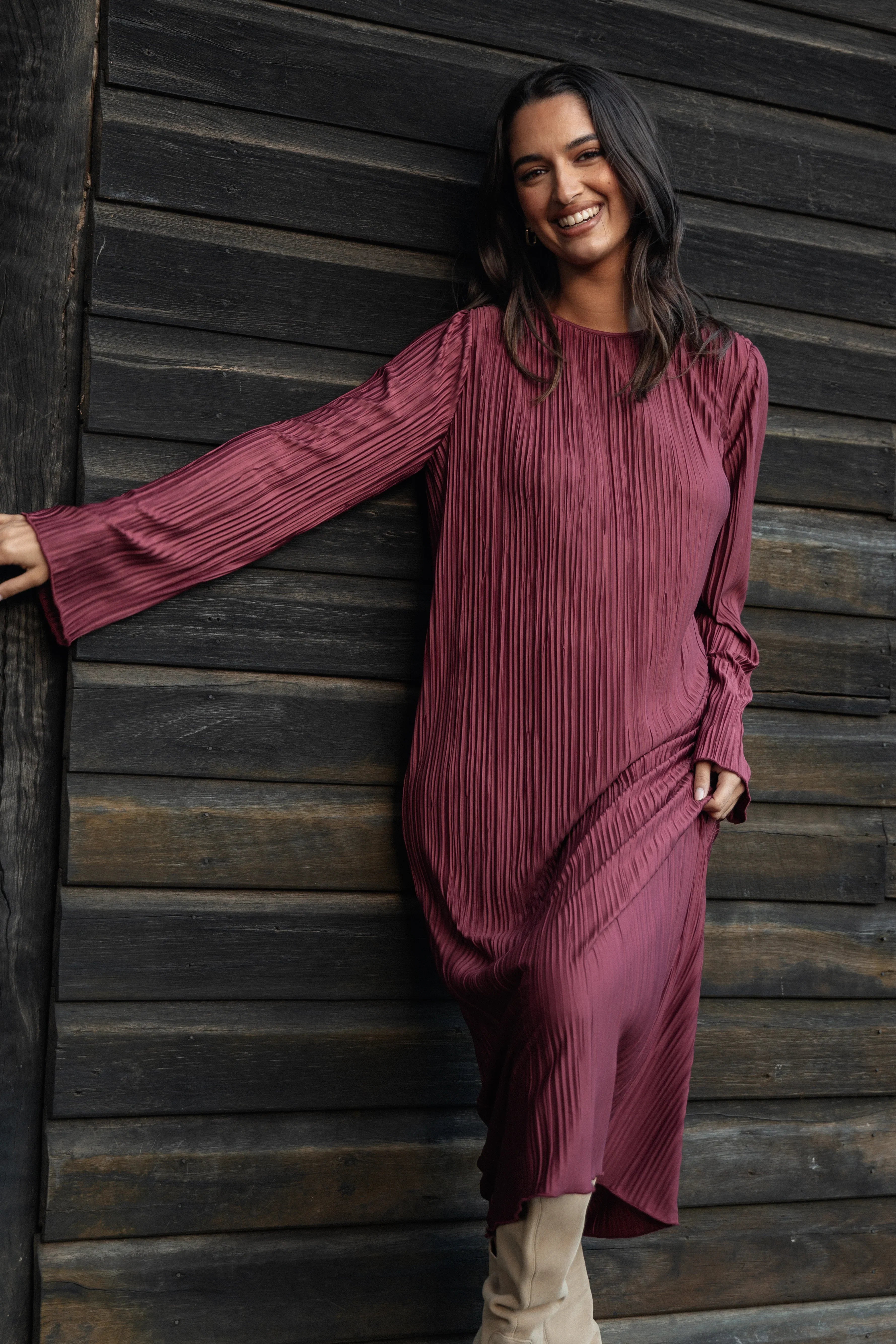 Tannikah Plisse Midi Dress Ruby Wine