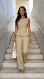 Avelora Pinstripe Tailored Set Beige