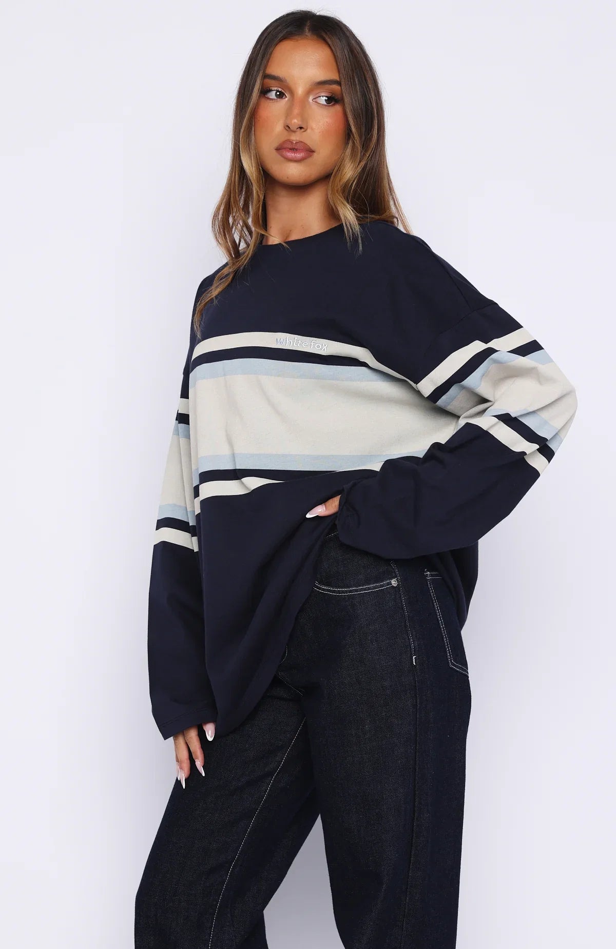 Too Cool For You Oversized Long Sleeve Tee Navy