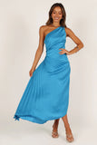 Flin Pleated One Shoulder Midi Dress Blue