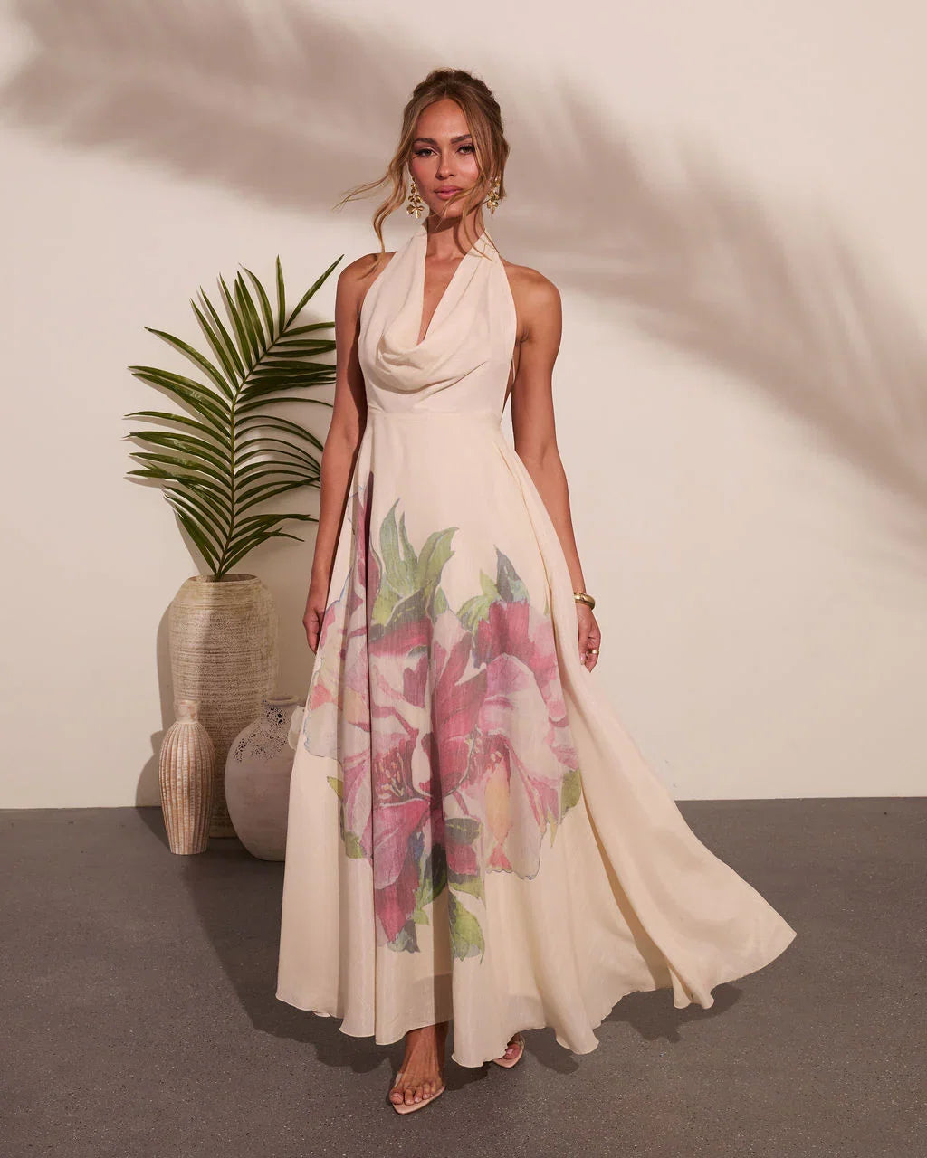 Raynah Floral Print Cowl Neck Maxi Dress