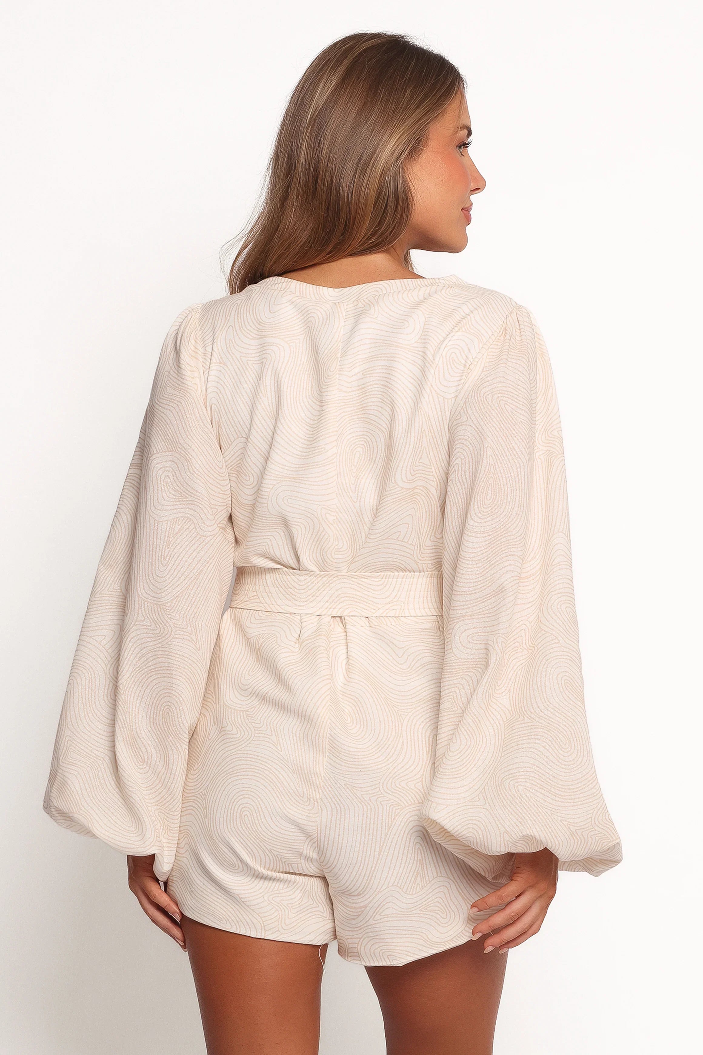 Cassian Belted Romper Tan Swirl