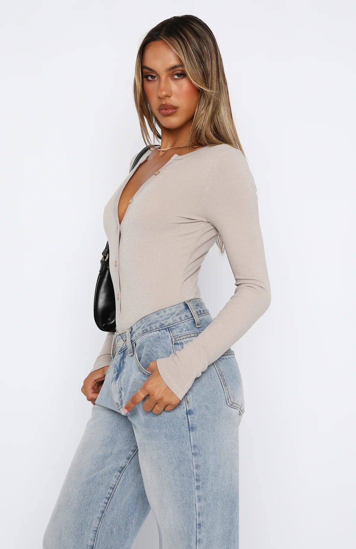 Never Be Tamed Long Sleeve Bodysuit Nude