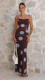 Loralei Mesh Maxi Dress Brown Blue Polka Dot