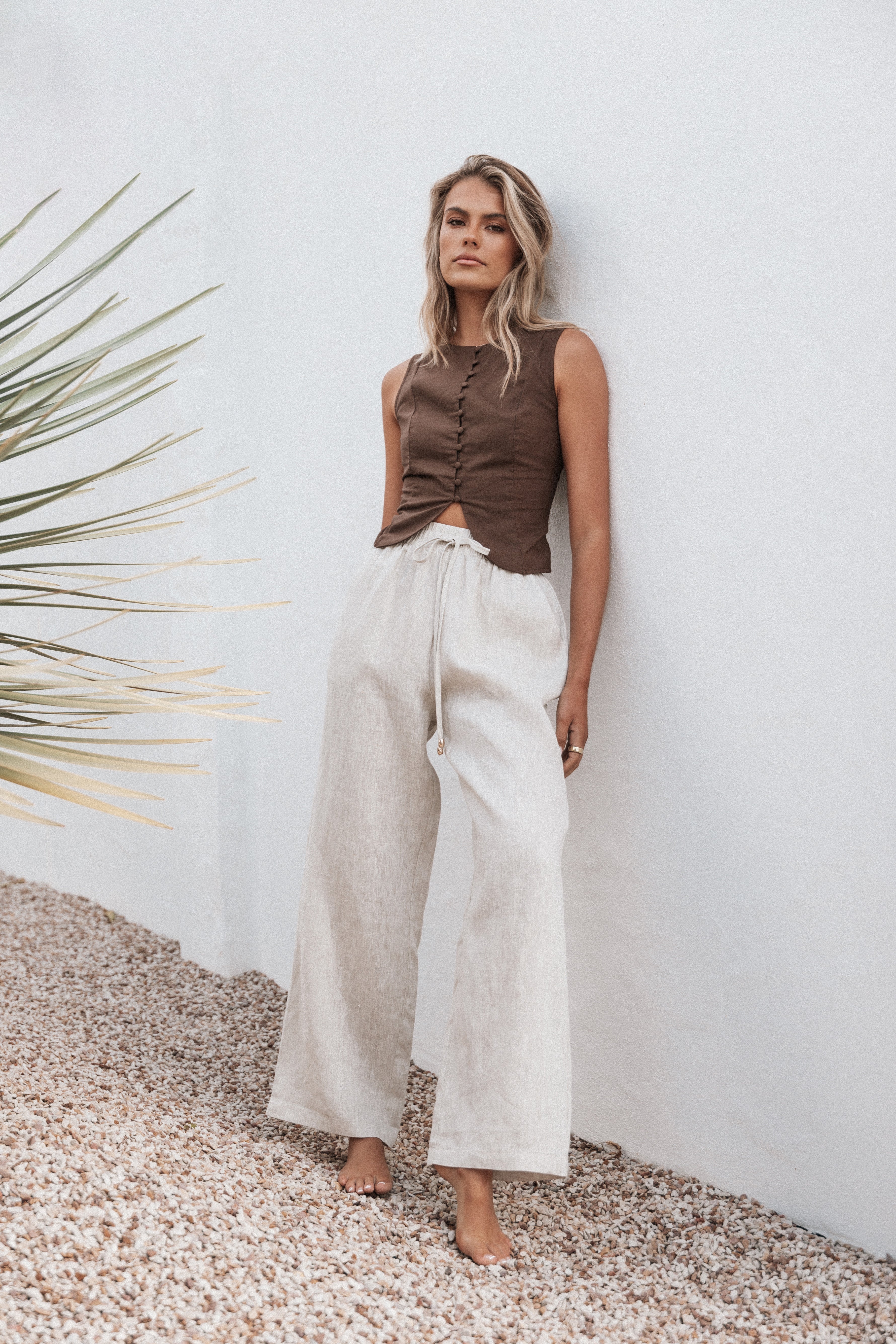 Daniella Linen Vest Chocolate Brown